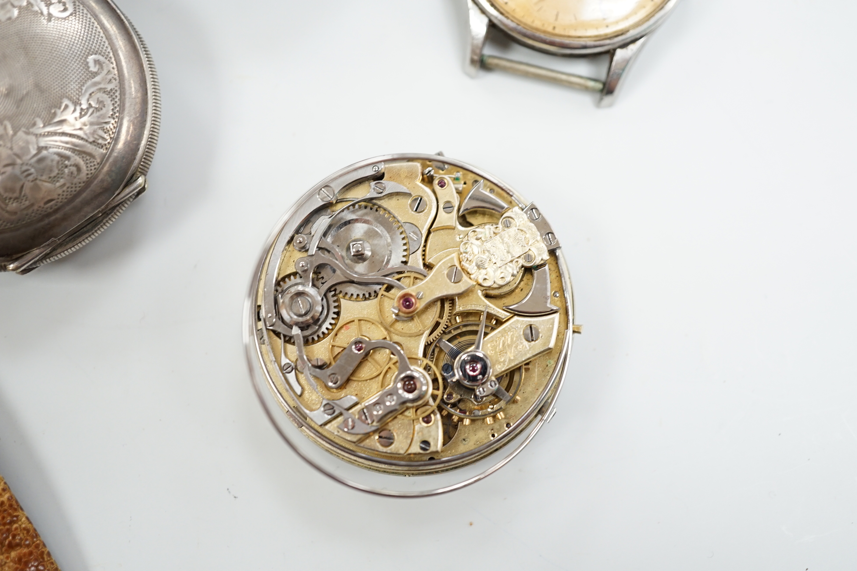 A lady's 9ct Rolex watch (a.f.), a stainless steel Enicar military watch, a gentleman's stainless steel Omega manual wind wrist watch, cased diameter 35mm, five other watches or movements and an Omega stop watch.